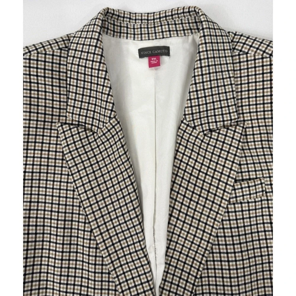 Vince Camuto Plaid Blazer Brown Black Cream Stretch Knit Lined Womens Size XXL‎